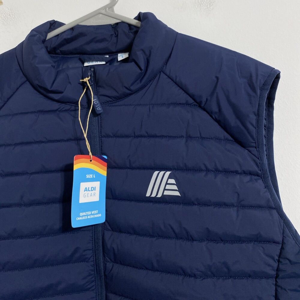 ALDI GEAR 2025 Men's L Blue Quilted Puffer Vest Pockets Logo Sleeveless NEW - Picture 3 of 9